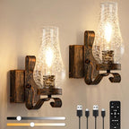 Battery Operated Wall Sconces, Ice Crackle Glass Lampshade Rustic Wall Lights, Non-Hardwired Antique Kerosene Wall Lamps, Vintage Bedside Distressed Wall Sconces Set of 2 for Bedroom Hallway by EIDEARAYHomeLighting