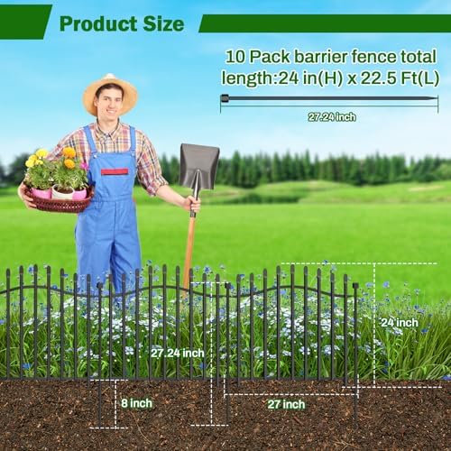 No Dig Garden Fence 24" H x 22.5'L Decorative Yard Dog Outdoor Panels - Image 2