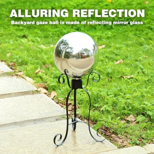 VCUTEKA Gazing Ball, Glass Mirror Polished Hollow Ball Reflective Garden Sphere, Gazing Globe for Home Garden Lawn Outdoor Ornament Yard Decorative, 10-Inch, Silvery - Image 2