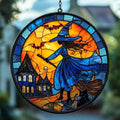 Funny Witch Riding Broom Acrylic Suncatcher by AVAGAN
