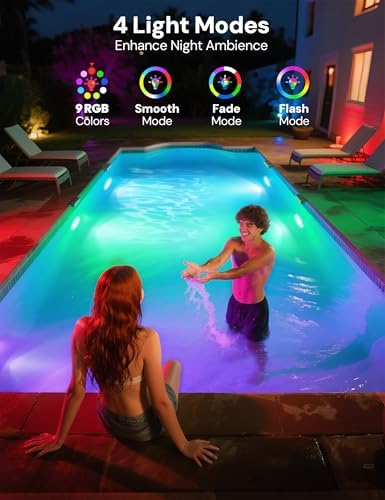 NIORSUN Solar Pool Lights for Above Ground & Inground Pools - IP68 Waterproof 9 RGB Color LED Pool Light with 3.6ft Cord & Remote, Underwater Lights for Pools/Pond Decor - Image 3