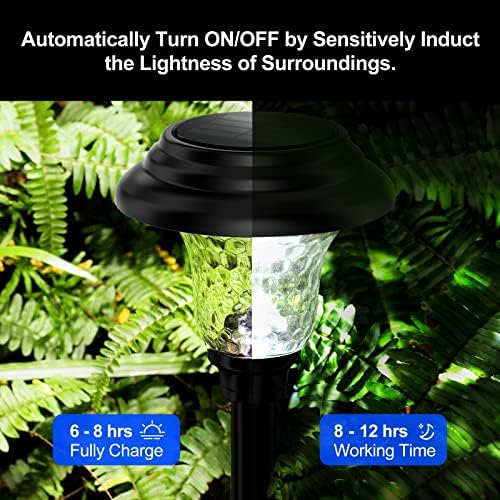 Glass Solar Lights Outdoor waterproof, 4 Pack Super Bright Solar Pathway Lights, Up to 12 Hrs Long Last Auto On/Off Garden Lights Solar Powered, Stainless Steel LED Light For Yard Landscape Cool White - Image 5