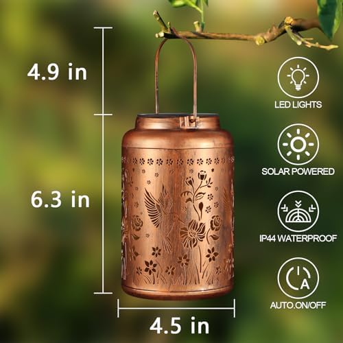 2 Pack Solar Lanterns Outdoor Waterproof, Hummingbird Garden Decor Gifts for Women Mom Grandma Hanging Solar Lights Metal Solar Decoration Outside for Yard, Patio, Lawn, Pathway - Image 5