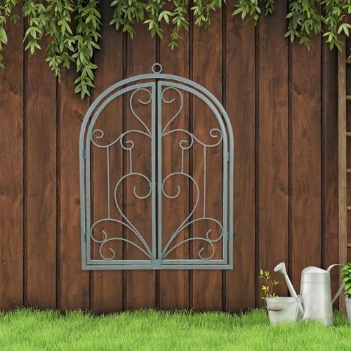 FONDOTIN Faux Window Frame Wall Decor 18.34X13.81In Iron Art Rustic Frame for Garden Patio and Indoor Entryway Farmhouse Wall Art Vintage Decorative Window Pane - Image 5