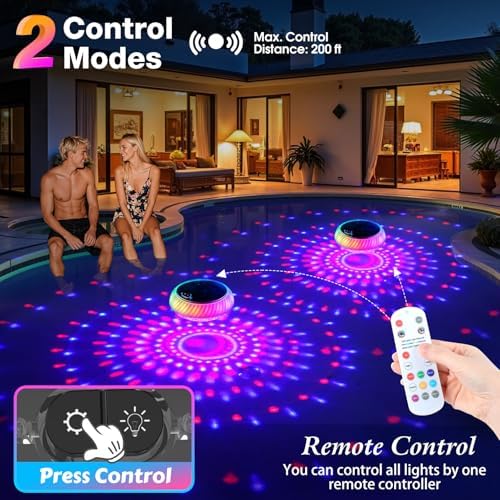 Goallim Floating Pool Lights Solar Powered, 7.6 Inch RGB Upper& Lower Color Changing Solar Pool Lights that Float with Dynamic Lighting Effects, IP68 Waterproof Swimming Pools Light for Party Decor(2) - Image 6