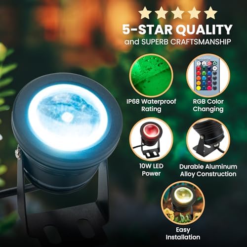 12Vmonster Color Changing RGB IP68 LED Outdoor Spot Light – 12V 10W Waterproof Garden Lighting – Multicolor Landscape Lighting for Yard, Pathway, and Lawn (Pack of 2) - Image 6