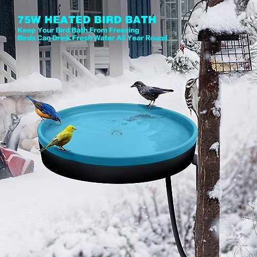 Heated Bird Bath for Outdoors for Winter, 3 Easy Ways to Mount Detachable Bird Bath Bowl, 75W Heated Bird Baths with Thermostatically Controlled for Garden Yard Patio Lawn, Blue - Image 5