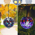 Mosaic Solar Lantern Outdoor Waterproof Glass Hanging Solar Lights, Black - Image 3