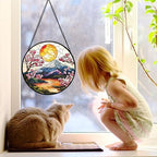 Mount Fuji Cherry Blossom Stained Glass Window Hanging Suncatcher Gift 12" - Image 3