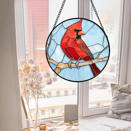 A Cardinal in The Tree Stained Glass Window Hanging Suncatcher Gifts 12" - Image 3