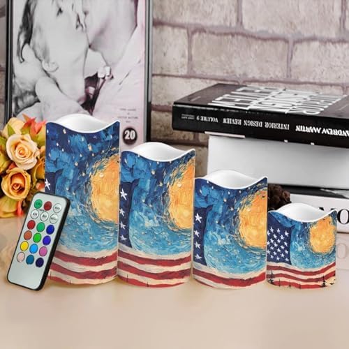 American Falg Pattern Flameless Candles LED Pillar Candles Battery Operated Candles with Remote and Timers Color Changing Electric Fake Plastic Candles Living Room Home Table Decor Set of 4 - Image 4