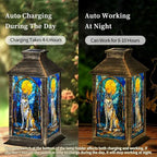 Solar Lantern Wolf Stained Glass Golden Moon Forest Pines Blue Mosaic Wildlife Art Outdoor Waterproof Hanging Solar Light Outside Lights for Patio Yard House Lawn Decor Birthday Gifts for Women Mom - Image 4