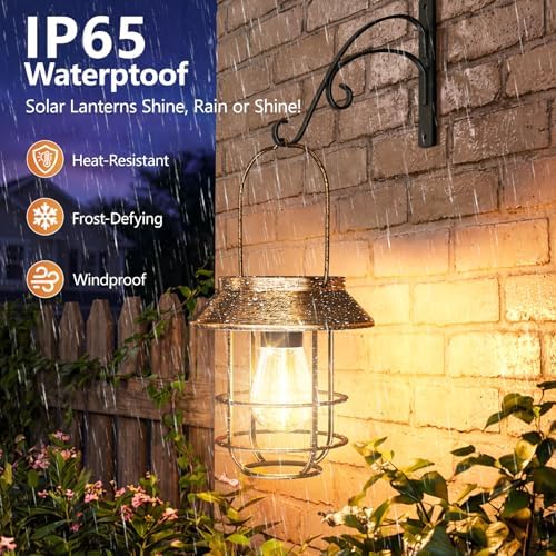 Metal Solar Lanterns, Bronze Hanging Solar Lights for Outside, 4 Pack - Image 4