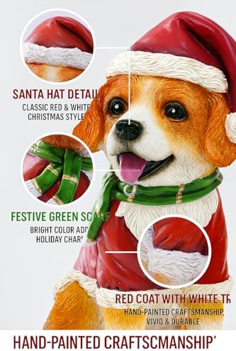 Pohabery Christmas Dog Garden Statue with Solar Lantern – Santa Dog Figurine in Red Coat & Hat, Outdoor Christmas Yard & Porch Decorations, Balcony & Lawn Decor, for Dog Lovers - Image 2