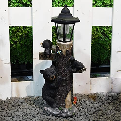 19 Inches Bear Statue Welcome Sign Garden Statue with Solar Lights - Image 2