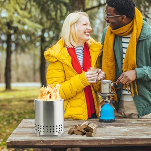 Stainless Steel Fire Pit Mini Bonfire Pit Iron Camping Stove Table Tabletop Smokeless Fire Pit Outdoor Firepit for Picnic Backyard Patio Garden Wood Burning Grill Travel (Silver) - Image 4