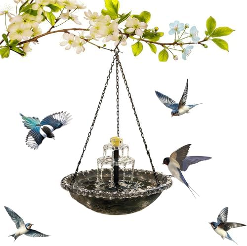 Solar Cascade Hanging Bird Bath Fountain - Solar Powered Birdbath Water Fountain Pumps Dispenser Outdoors Decor, Hanging Hummingbird Bird Shower Bath Kit with Flowing Water (Double - Black) by Unknown