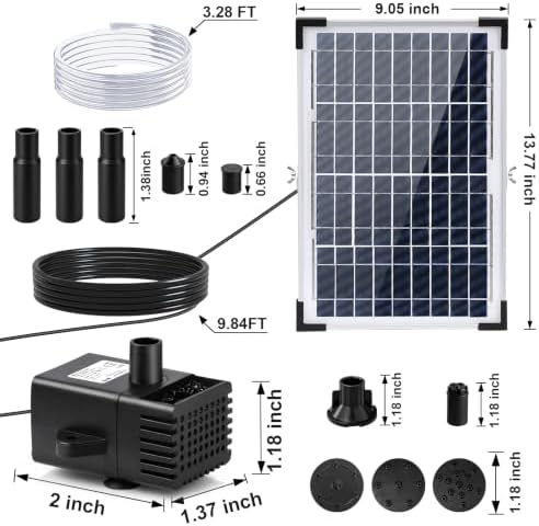 12W Solar Fountain Pump for Water Feature Outdoor DIY, Solar Water Fountain 132 GPH with 9.84FT Power Cable, 6 Spray Nozzles, 3.28FT DIY Tubing for Garden, Pond, Bird Bath - Image 5