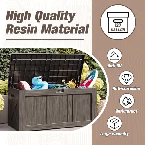 JUMMICO 120 Gallon Resin Deck Box, Large Outdoor Storage Box Waterproof & Lockable for Garden, Patio, Pools (Deep Brown) - Image 3