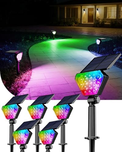 T-SUN Solar Lights Outdoor Waterproof, 6 Pack LED Solar Spot Lights, RGB by T-SUN