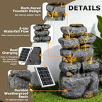 24" Tall Solar Powered Water Fountain Cascading Rock Waterfall - Image 3