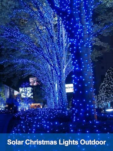 4 Pack Solar Christmas Lights Outdoor Waterproof, 132FT 400LED Solar String Lights Green Wire Fairy Lights, Solar Twinkle Lights with 8 Lighting Modes for Xmas Garden Decorations (Blue) - Image 7