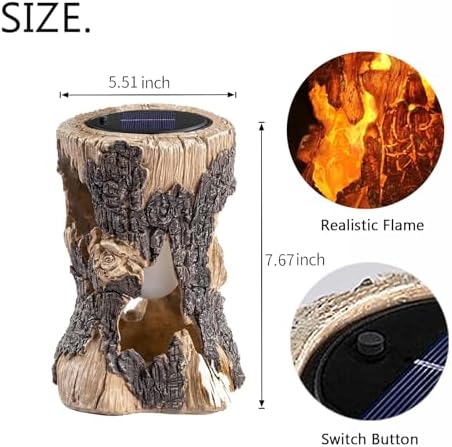 Solar Garden Lights, Flickering Stump Solar Flame Lantern Light Waterproof, Outdoor Stump On Fire Torch Light, Solar Powered Landscape Decoration Lighting for Patio Pathway Deck Yard (Natural) - Image 7