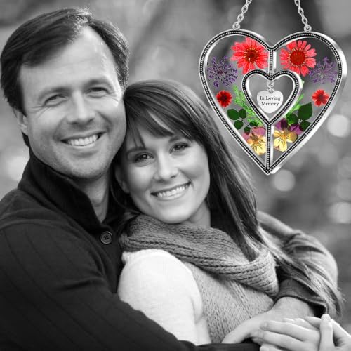 KY&BOSAM Memory Gifts Heart Suncatchers Pressed Flowers Stained Glass - Image 2