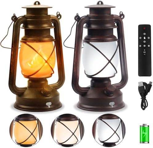 2 Pack Bronze Vintage 4 Modes Rechargeable Lanterns with Remote Control by Wondrastical