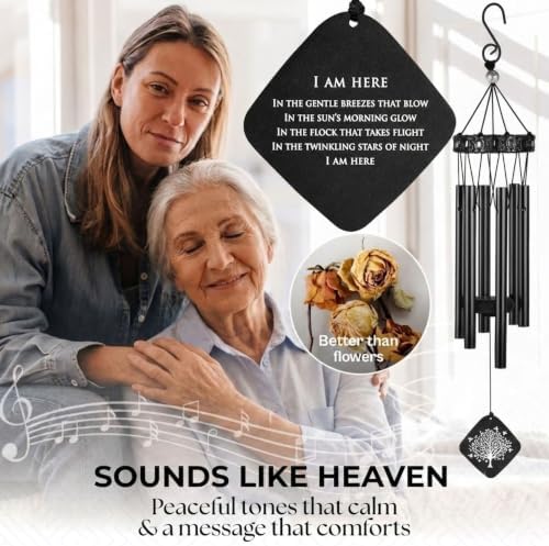 Sympathy Wind Chimes for Loss of Loved One – Bereavement Gift, Remembrance Wind Chime for Memorial Garden, Condolence Gift for Loss of Mom, Dad, Husband, Wife, Outdoor Memorial Decor - Black - Image 4