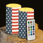 Set of 2 Modern American Flag Flameless Candles with Remote Outdoor Battery Operated Candles with Timer Flickering LED Pillar Lights for 4th of July USA Patriotic Decoration - Image 4