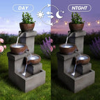 Outdoor Tiered Cascading Jar Water Fountain with LED Lights, Resin Garden Patio Decor with Planter, Rustic Stone Look Multi-Tier Waterfall for Backyard, Porch, Entryway - Image 7