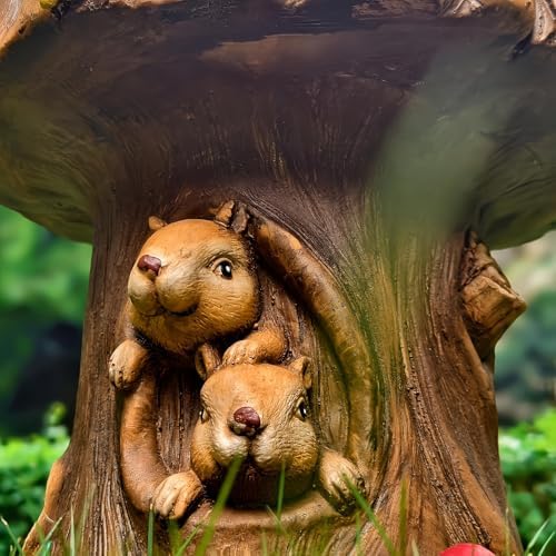 12.6" Squirrel Garden Stool, Resin Tree Stump Accent Chair - Image 3
