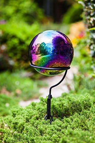 Evergreen Garden Mosaic Glass Gazing Ball (Oil Slick Stainless Steel) - Image 4