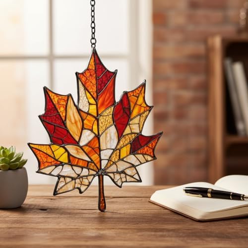 Autumn Vibrant Maple Leaf Acrylic Suncatcher - Faux Stained Glass Indoor Window Hanging Ornament, Outdoor Sun Catcher Panel, Home Decor Gift for Autumn Lovers - Image 2