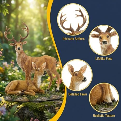 Resin Female Deer & Standing Male Deer Figurine Animals Statue Home Garden Yard Ornament Lawn Outdoor Patio Decor - Image 4