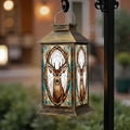 Solar Lantern Outdoor Waterproof Stained Glass Deer Portrait Ornate Floral Frame Warm Cool Tones Garden Decor LED Hanging Solar Lights Tabletop Lamp Gifts for Women Mom Outside Yard Patio Porch by DERUINVAIO