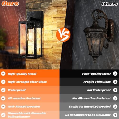 Brightever 2-Pack Outdoor Wall Lantern, Exterior Waterproof Wall Sconce Light Fixtures, Black Outside Wall Lights with Clear Glass for House, Porch, Front Door, Garage, Patio, Bulbs Not Included - Image 4