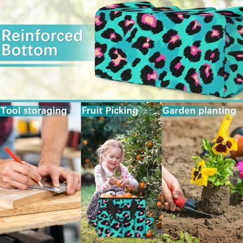 Leopard Pink Garden Tool Bag Tote for Men Women Multiple Pockets Wide Mouth Heavy Duty Waterproof Tool Organizer Bag for Outdoor Lawn Yard Portable Gardening Storage With Elasticbands - Image 6