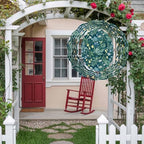 Dark Green Flower Wind Spinner for Garden Yard 12In, Spring Blue Yellow Floral Country 3D Stainless Steel Kinetic Hanging Wind Spinners Rustproof Outdoor Decor for Lawn Patio Home - Image 3