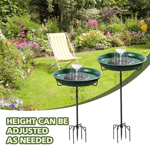Solar Fountain Bird Bath for Outside Garden Decor,All Metal Hummingbird Bath & Feeder with 5-Prong Base,Standing Bird Feeder for Backyard Birding & Wildlife,Copper Green - Image 5