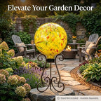 Glass Outdoor Gazing Globe, 10" Hand Blown Yellow Swirl Gazing Ball - Image 3
