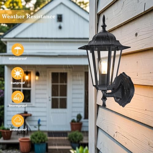 GRUENLICH Outdoor Wall Light Fixture, Antirust Aluminum Glass, Black 2 Pack - Image 6