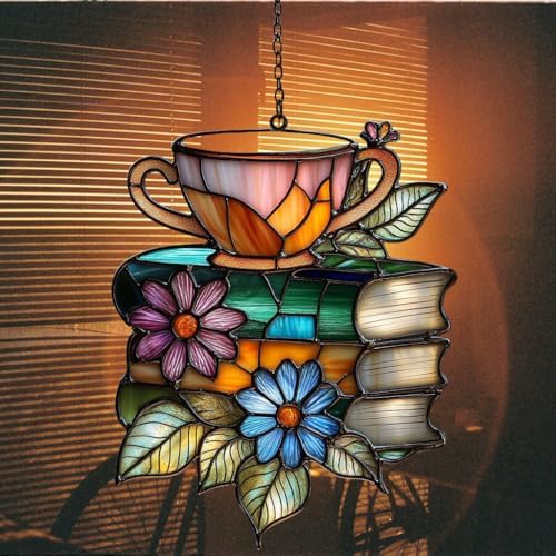 Floral Books and Tea Acrylic Suncatcher - Image 7