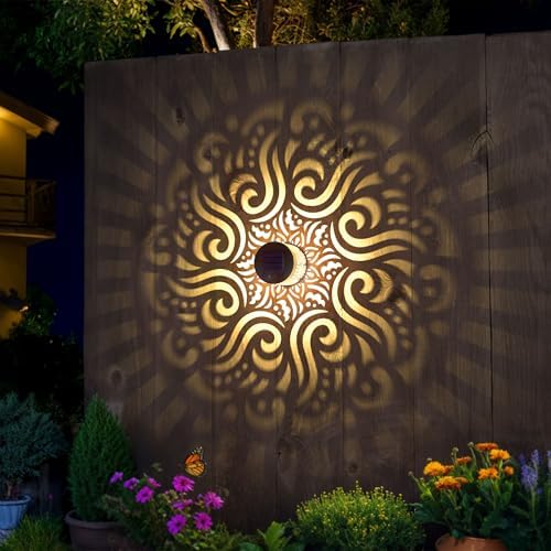 4 Pack Solar Fence Lights Metal Solar Powered Outdoor Wall Deck Step Lights Mandala Theme Waterproof Fence Light for Garden Post Patio Backyard Yard Decor, Gardening Gifts for Women Mom Grandma - Image 3