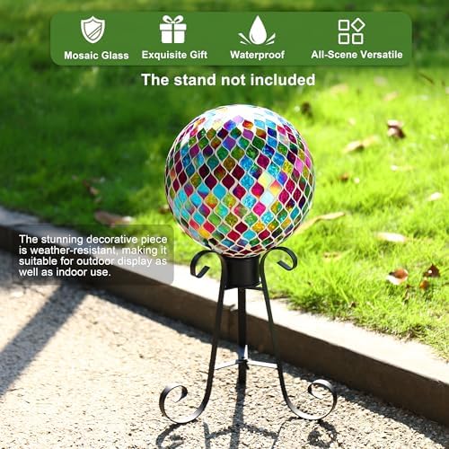 VOREEN Mosaic Garden Gazing Ball 10 Inch, Colorful Glass Outdoor Decor Sphere, Fade-Resistant Weatherproof Yard Lawn Patio Landscape Ornament Gift - Image 6