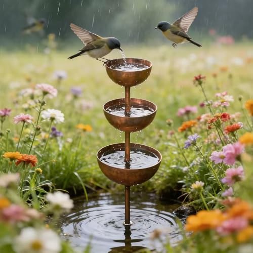 3 Tier Rusted Metal Rain Catcher Stake, Rustic Stacked Bowls Rain Gauge Garden Decor, Vintage Outdoor Yard Art for Lawn Patio Backyard (2) - Image 4
