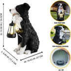 COWOS Solar Border Collie Dog Statue with Lantern, Resin Outdoor Garden Decor, Solar Powered LED Dog Sculpture for Patio Porch Yard - Image 2