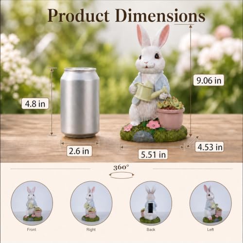 Solar Rabbit Garden Statue with Watering Can and Succulent Lights - Image 3