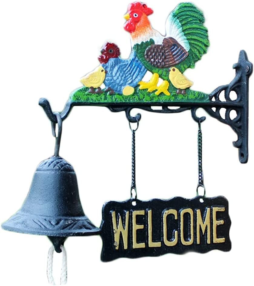 Cast Iron Doorbell Wall Bell Indoor Outdoor Din Cast Iron Doorbell with Welcome Signl Chicken Family Dinner Bells Wall Bell Hanging Bell Retro Country Cast Iron Doorbell Welcome Wall Bell by Unknown